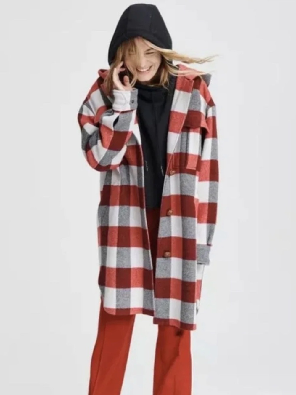 Rag & Bone Plaid Wool Hooded Shacket Jacket XS